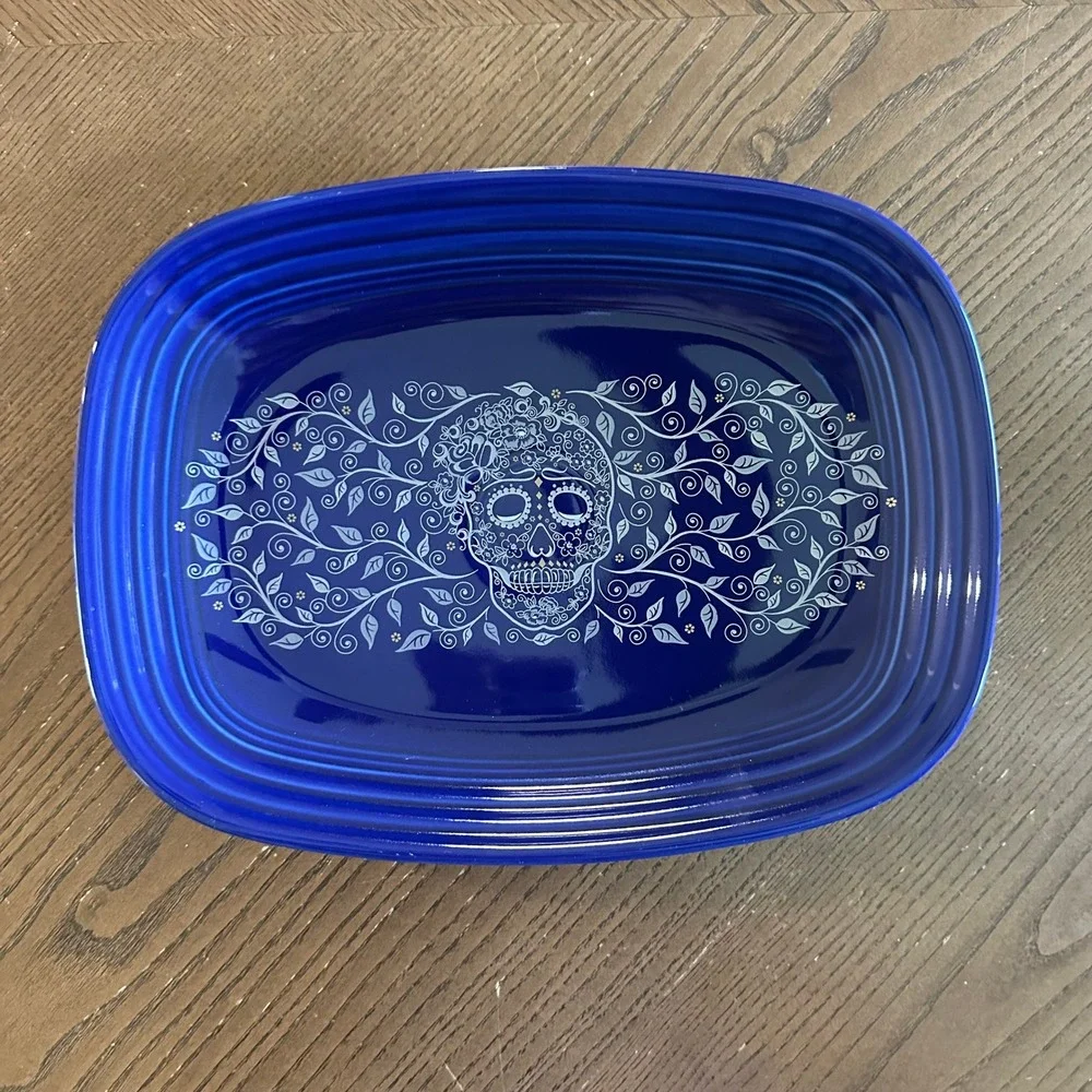 Fiesta Skull and Vine Twilight Blue Rectangular Platter 12 Inch Serving Tray
